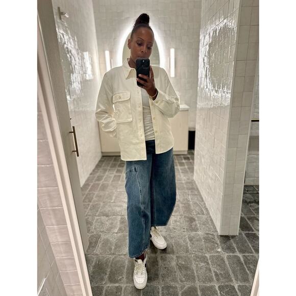 SILK LAUNDRY Off-White 100% Organic Cotton Long Sleeve Front Button Jacket L - Picture 14 of 16